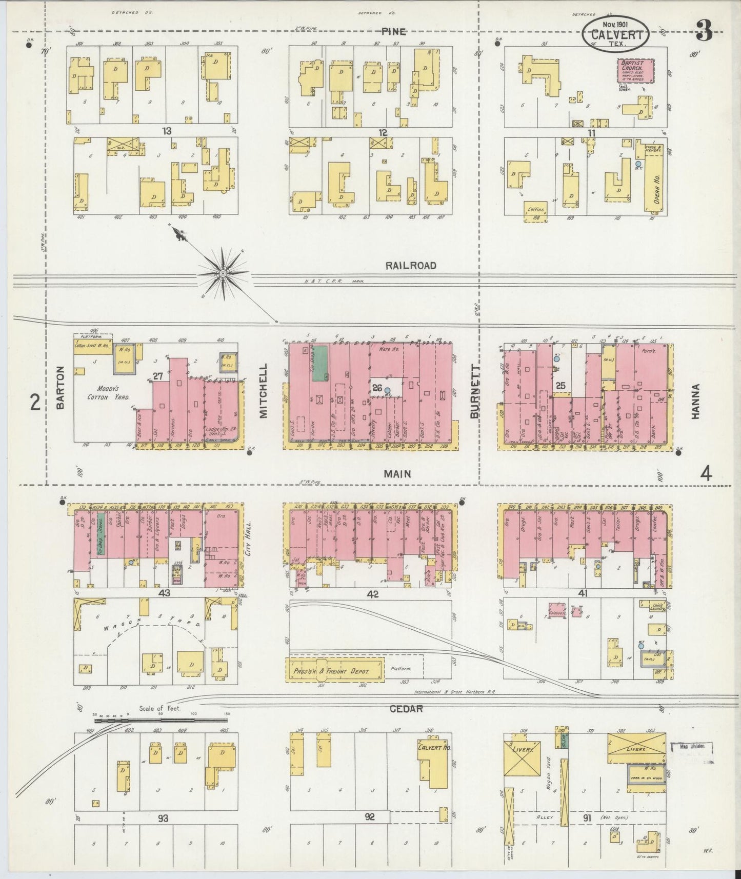 Sanborn Fire Insurance Map from Calvert, Robertson County, Texas (1901), Sheet #0003 - Historic Sanborn Fire Insurance Map Print, vintage old map wall art, antique decor, genealogy gift, Texas Texas map