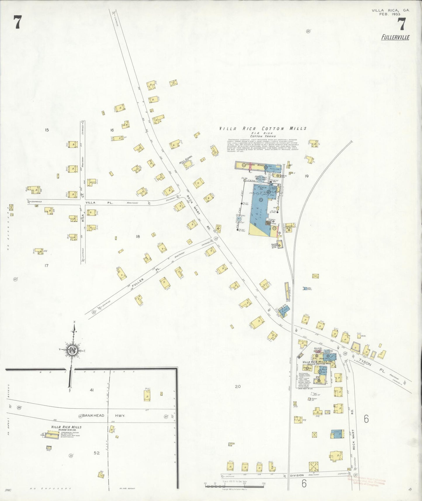 Sanborn Fire Insurance Map from Villa Rica, Carroll County, Georgia (1933), Sheet #0007 - Complete Map Set gallery image, historic Sanborn map, vintage wall art, Georgia Georgia