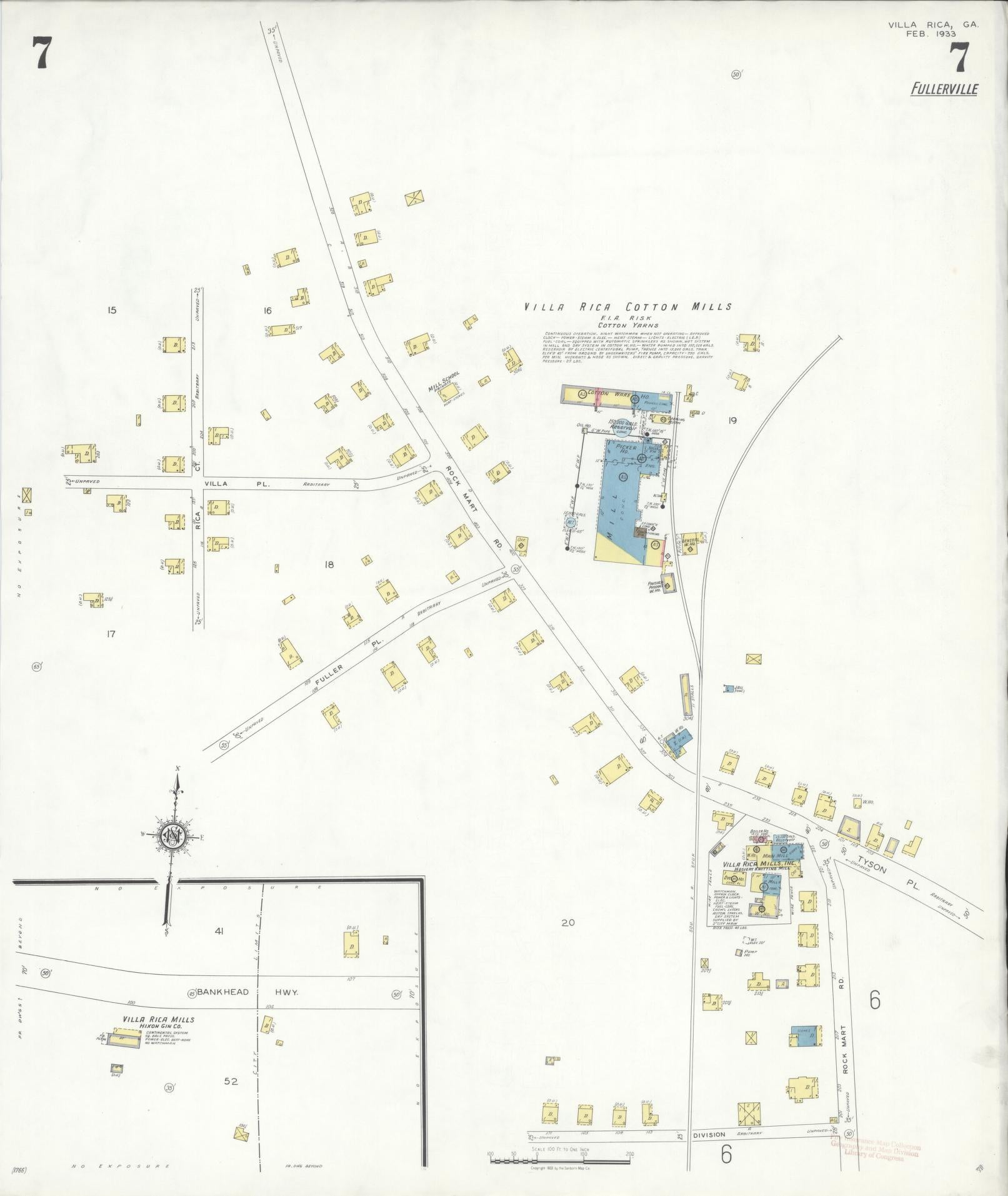 Sanborn Fire Insurance Map from Villa Rica, Carroll County, Georgia (1933), Sheet #0007 - Complete Map Set gallery image, historic Sanborn map, vintage wall art, Georgia Georgia