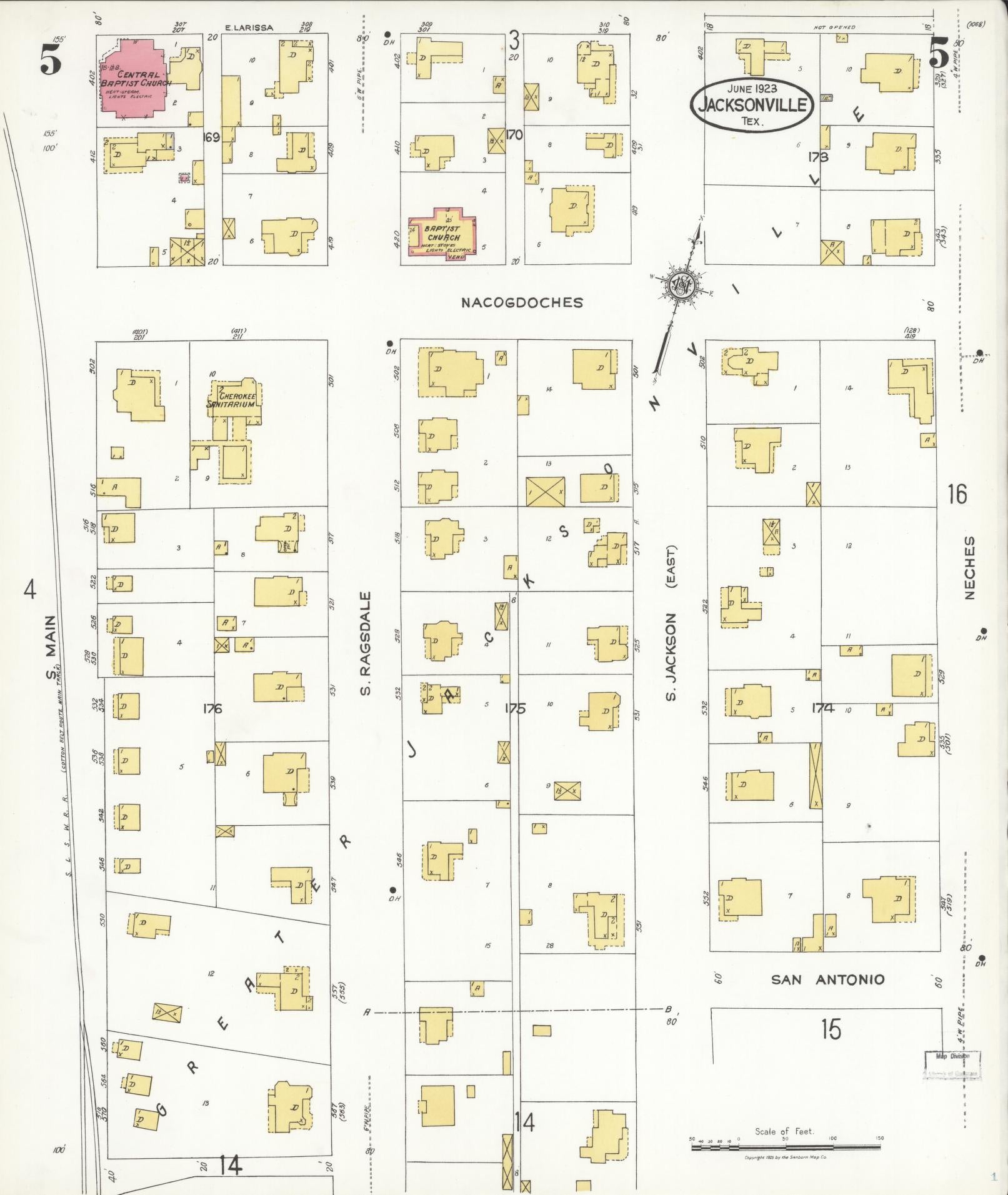 Sanborn Fire Insurance Map from Jacksonville, Cherokee County, Texas. (1923), Sheet 5 – Historic Sanborn Fire Insurance Map Print