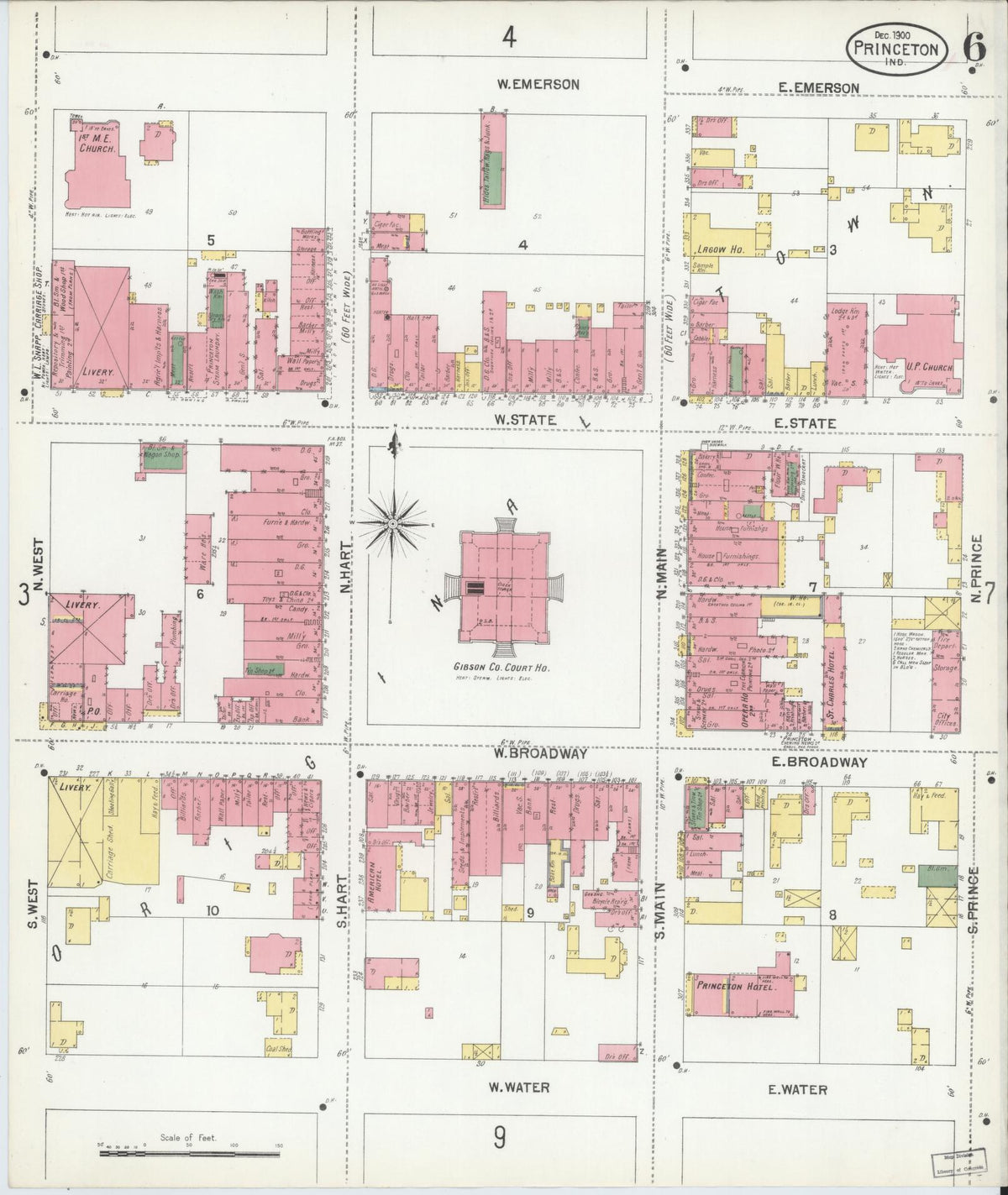 Sanborn Fire Insurance Map from Princeton, Gibson County, Indiana (1900), Sheet #0006 - Historic Sanborn Fire Insurance Map Print, vintage old map wall art, antique decor, genealogy gift, Indiana Indiana map