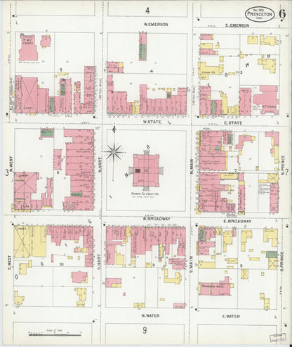 Sanborn Fire Insurance Map from Princeton, Gibson County, Indiana (1900), Sheet #0006 - Historic Sanborn Fire Insurance Map Print, vintage old map wall art, antique decor, genealogy gift, Indiana Indiana map