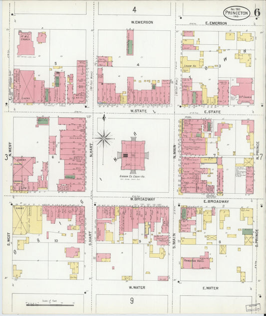 Sanborn Fire Insurance Map from Princeton, Gibson County, Indiana (1900), Sheet #0006 - Historic Sanborn Fire Insurance Map Print, vintage old map wall art, antique decor, genealogy gift, Indiana Indiana map