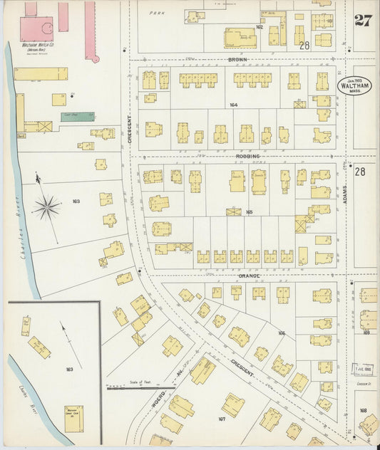 Sanborn Fire Insurance Map from Waltham, Middlesex County, Massachusetts (1903), Sheet #0027 - Historic Sanborn Fire Insurance Map Print, vintage old map wall art, antique decor, genealogy gift, Massachusetts Massachusetts map