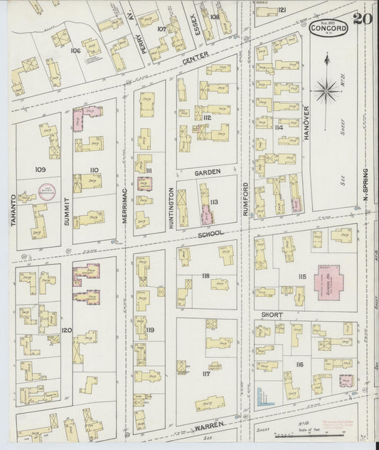 Sanborn Fire Insurance Map from Concord, Merrimack County, New Hampshire (1889), Sheet #0020 - Historic Sanborn Fire Insurance Map Print, vintage old map wall art, antique decor, genealogy gift, New Hampshire New Hampshire map
