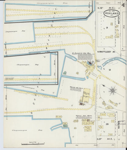 Sanborn Fire Insurance Map from Ashland, Ashland County, Wisconsin (1890), Sheet #0004 - Historic Sanborn Fire Insurance Map Print, vintage old map wall art, antique decor, genealogy gift, Wisconsin Wisconsin map