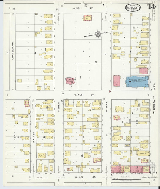 Sanborn Fire Insurance Map from Marquette, Marquette County, Michigan (1917), Sheet #0014 - Historic Sanborn Fire Insurance Map Print, vintage old map wall art, antique decor, genealogy gift, Michigan Michigan map
