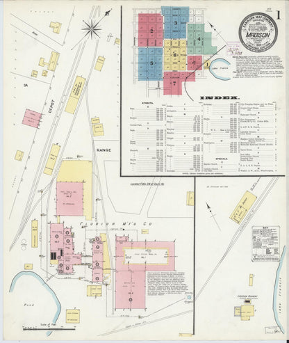 Sanborn Fire Insurance Map from Madison, Madison County, Florida (1909), Sheet #0001 - Historic Sanborn Fire Insurance Map Print, vintage old map wall art, antique decor, genealogy gift, Florida Florida map