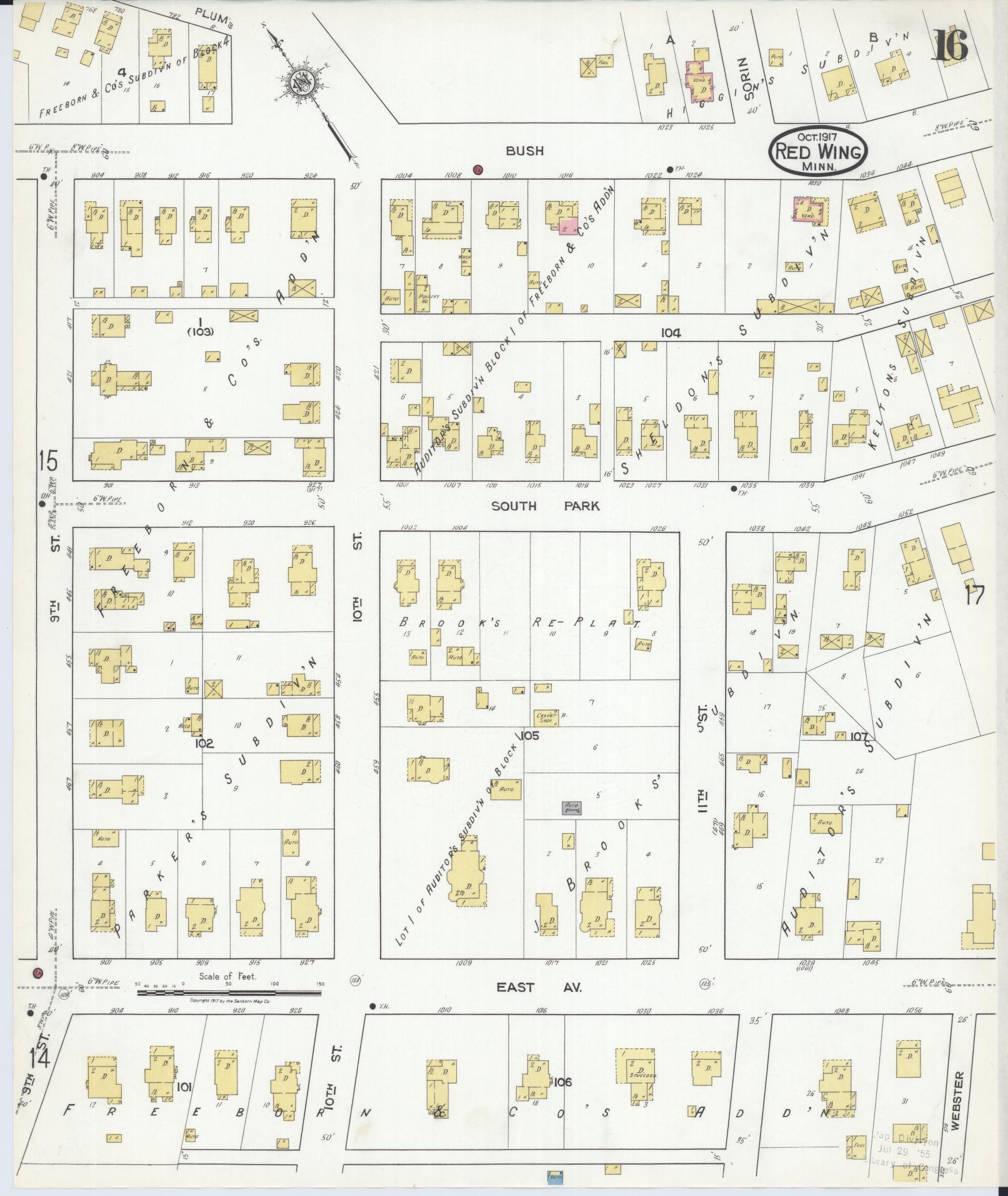 Sanborn Fire Insurance Map from Red Wing, Goodhue County, Minnesota (1917), Sheet #0016 - Complete Map Set gallery image, historic Sanborn map, vintage wall art, Minnesota Minnesota