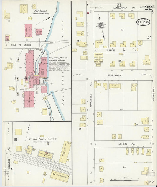 Sanborn Fire Insurance Map from Athens, Clarke County, Georgia (1913), Sheet #0022 - Historic Sanborn Fire Insurance Map Print, vintage old map wall art, antique decor, genealogy gift, Georgia Georgia map