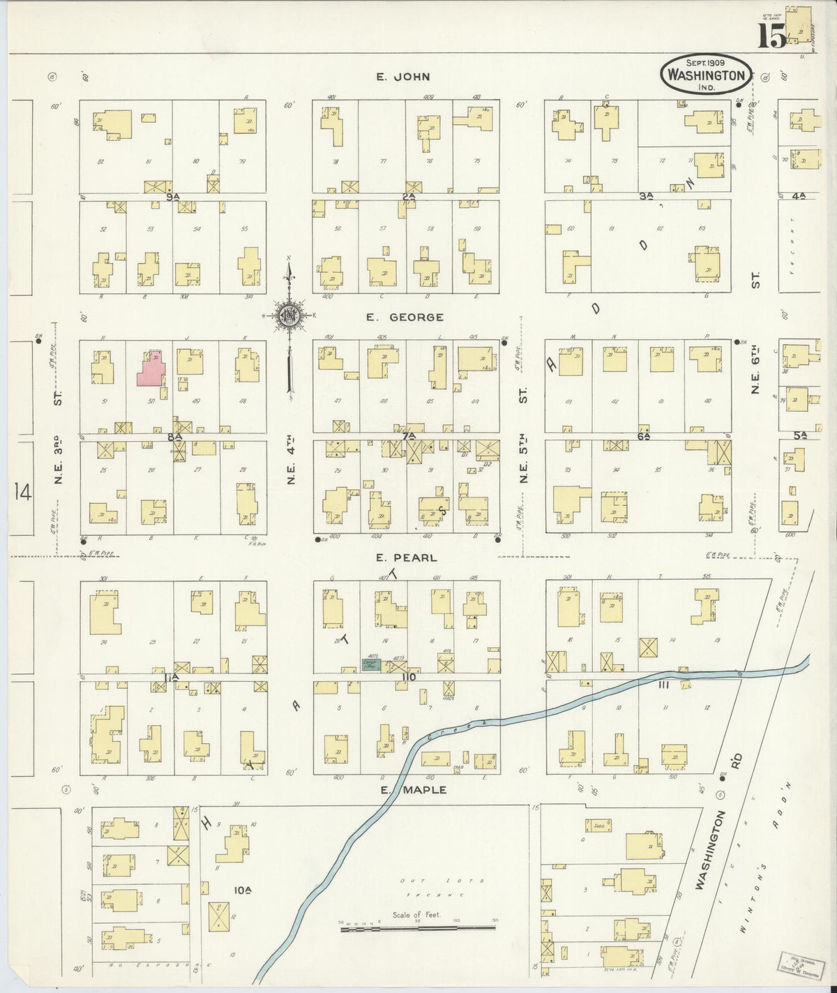 Sanborn Fire Insurance Map from Washington, Daviess County, Indiana (1909), Sheet #0015 - Historic Sanborn Fire Insurance Map Print, vintage old map wall art, antique decor, genealogy gift, Indiana Indiana map