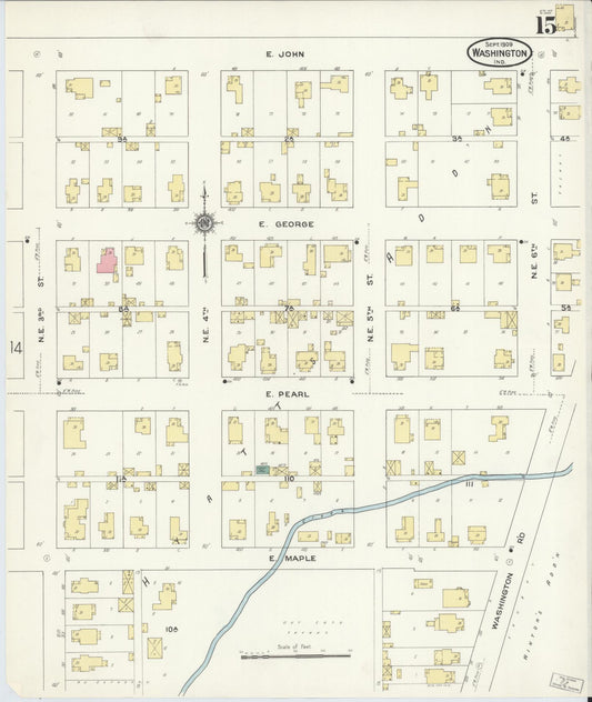 Sanborn Fire Insurance Map from Washington, Daviess County, Indiana (1909), Sheet #0015 - Historic Sanborn Fire Insurance Map Print, vintage old map wall art, antique decor, genealogy gift, Indiana Indiana map