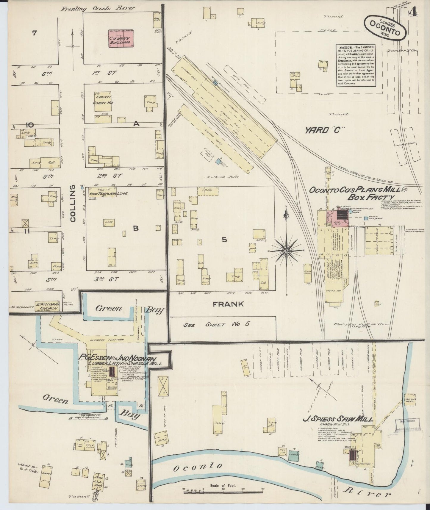 Sanborn Fire Insurance Map from Oconto, Oconto County, Wisconsin (1883), Sheet #0004 - Complete Map Set gallery image, historic Sanborn map, vintage wall art, Wisconsin Wisconsin