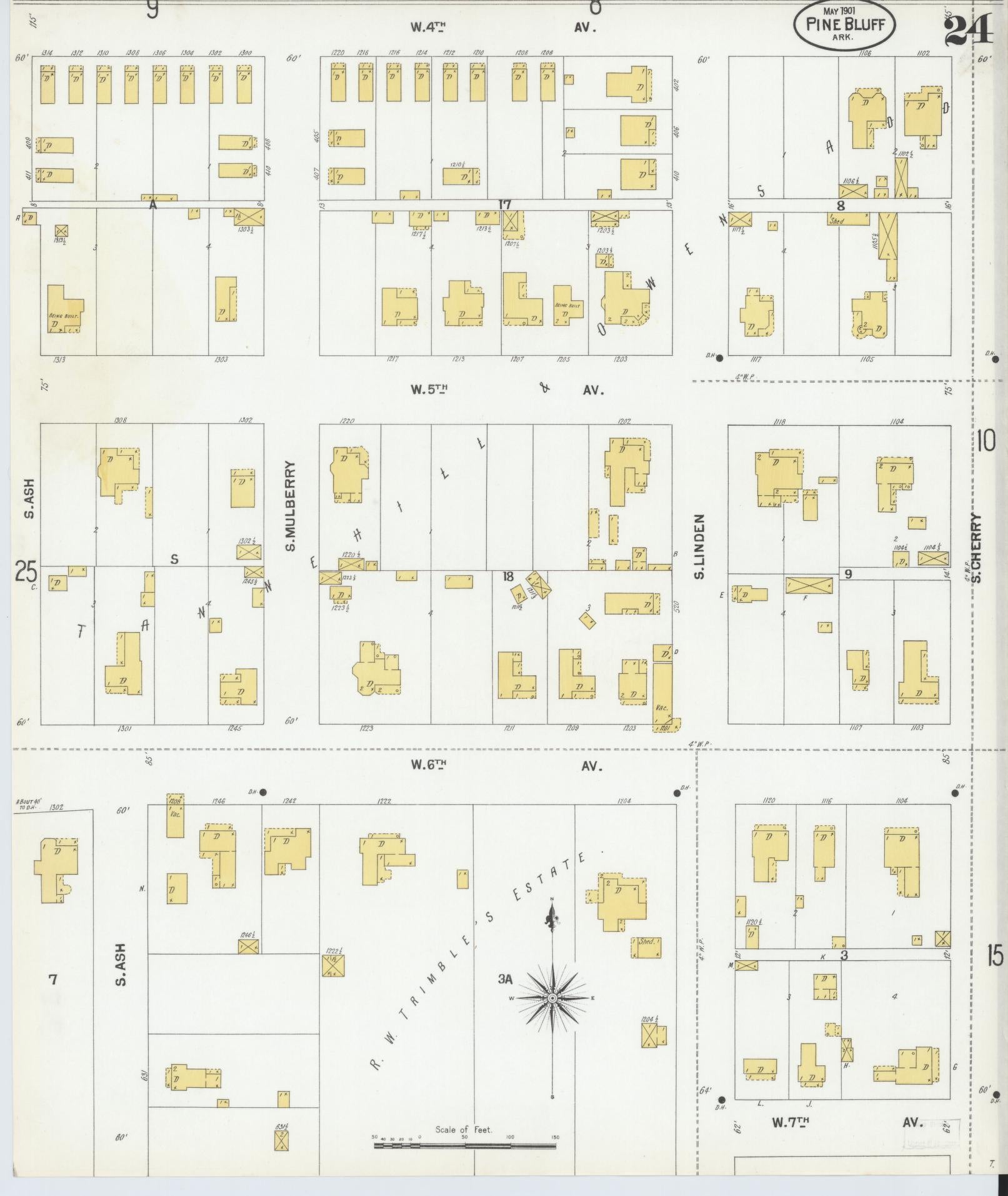 Sanborn Fire Insurance Map from Pine Bluff, Jefferson County, Arkansas (1901), Sheet #0024 - Historic Sanborn Fire Insurance Map Print, vintage old map wall art, antique decor, genealogy gift, Arkansas Arkansas map