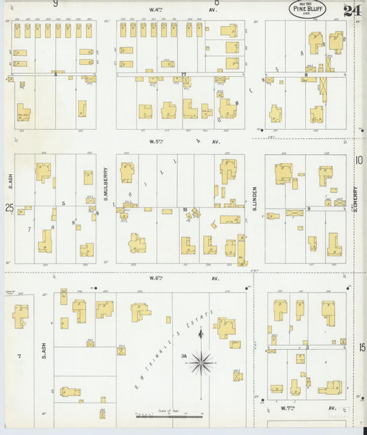 Sanborn Fire Insurance Map from Pine Bluff, Jefferson County, Arkansas (1901), Sheet #0024 - Historic Sanborn Fire Insurance Map Print, vintage old map wall art, antique decor, genealogy gift, Arkansas Arkansas map