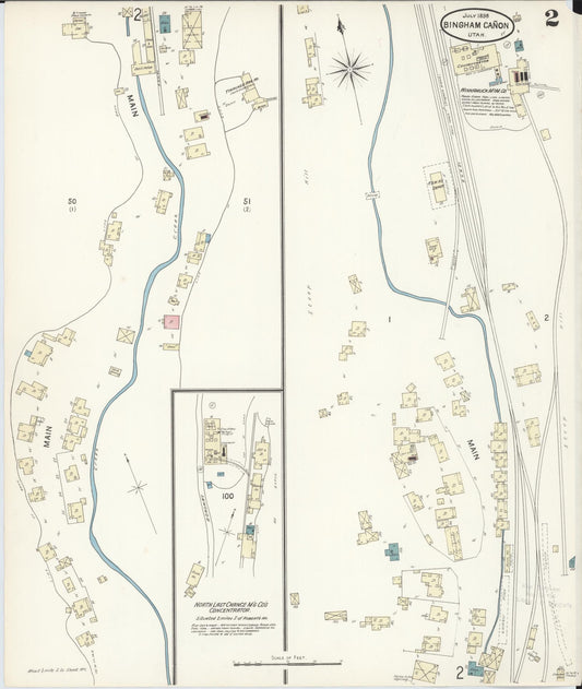 Sanborn Fire Insurance Map from Bingham Canyon, Salt Lake County, Utah (1898), Sheet #0002 - Historic Sanborn Fire Insurance Map Print, vintage old map wall art, antique decor, genealogy gift, Utah Utah map