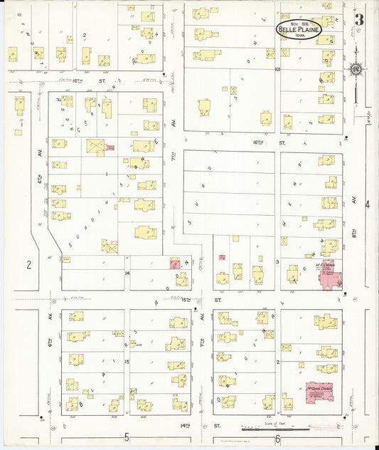 Sanborn Fire Insurance Map from Belle Plaine, Benton County, Iowa (1916), Sheet #0003 - Historic Sanborn Fire Insurance Map Print, vintage old map wall art