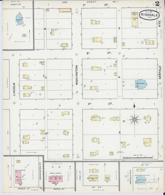 Sanborn Fire Insurance Map from Hinsdale, Du Page And Cook Counties, Illinois (1891), Sheet #0002 - Historic Sanborn Fire Insurance Map Print, vintage old map wall art, antique decor, genealogy gift, Illinois Illinois map