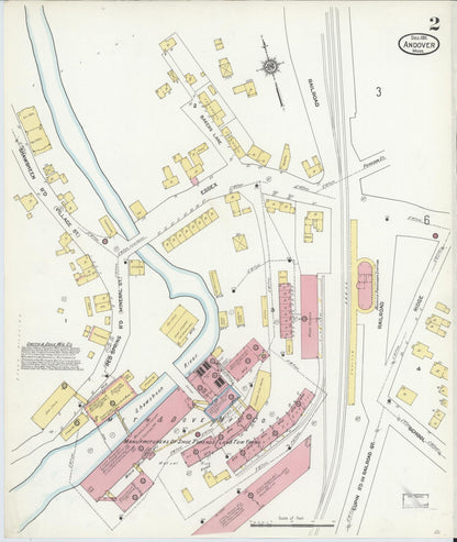 Sanborn Fire Insurance Map from Andover, Essex County, Massachusetts (1911), Sheet #0002 - Historic Sanborn Fire Insurance Map Print, vintage old map wall art, antique decor, genealogy gift, Massachusetts Massachusetts map