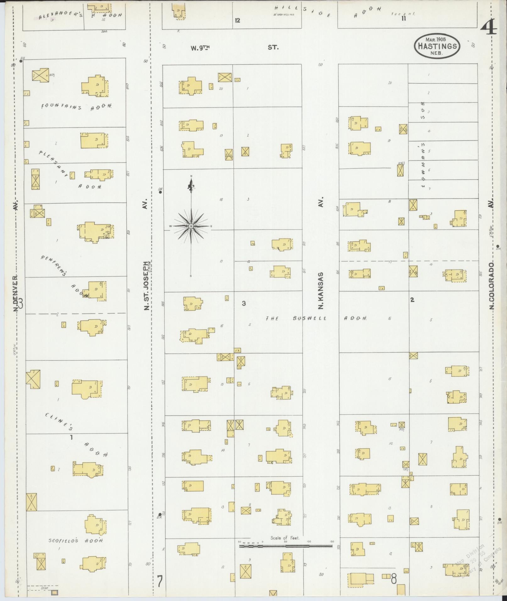 Sanborn Fire Insurance Map from Hastings, Adams County, Nebraska (1905), Sheet #0004 - Historic Sanborn Fire Insurance Map Print, vintage old map wall art, antique decor, genealogy gift, Nebraska Nebraska map