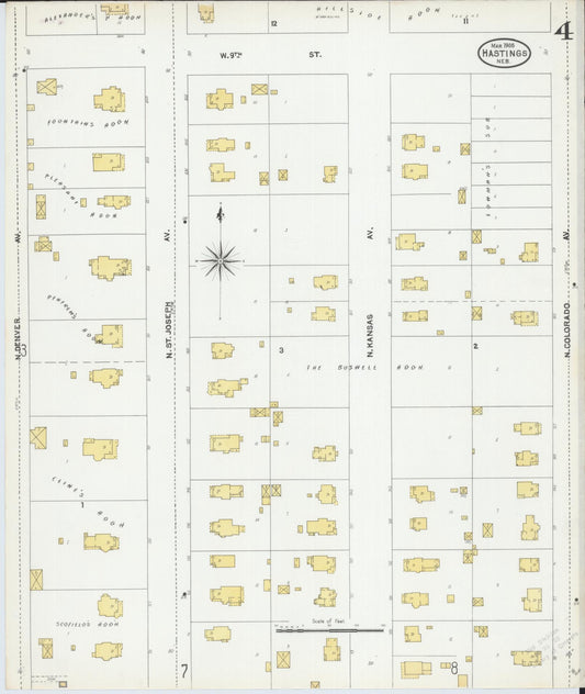Sanborn Fire Insurance Map from Hastings, Adams County, Nebraska (1905), Sheet #0004 - Historic Sanborn Fire Insurance Map Print, vintage old map wall art, antique decor, genealogy gift, Nebraska Nebraska map