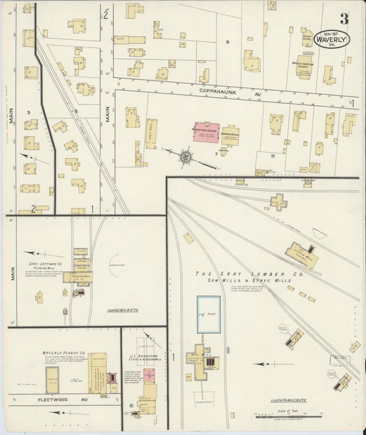 Sanborn Fire Insurance Map from Waverly, Sussex County, Virginia (1917), Sheet #0003 - Historic Sanborn Fire Insurance Map Print, vintage old map wall art, antique decor, genealogy gift, Virginia Virginia map