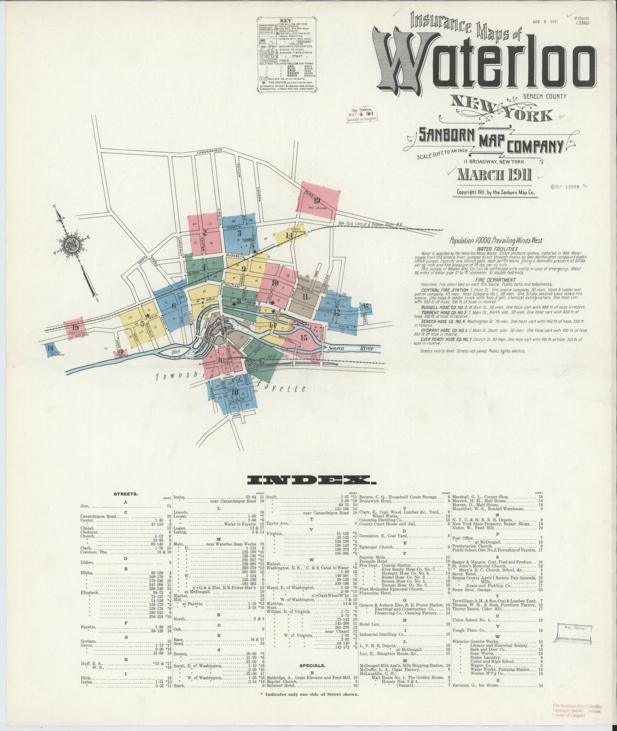 Sanborn Fire Insurance Map from Waterloo, Seneca County, New York (1911), Sheet #0001 - Complete Map Set gallery image, historic Sanborn map, vintage wall art, New York New York