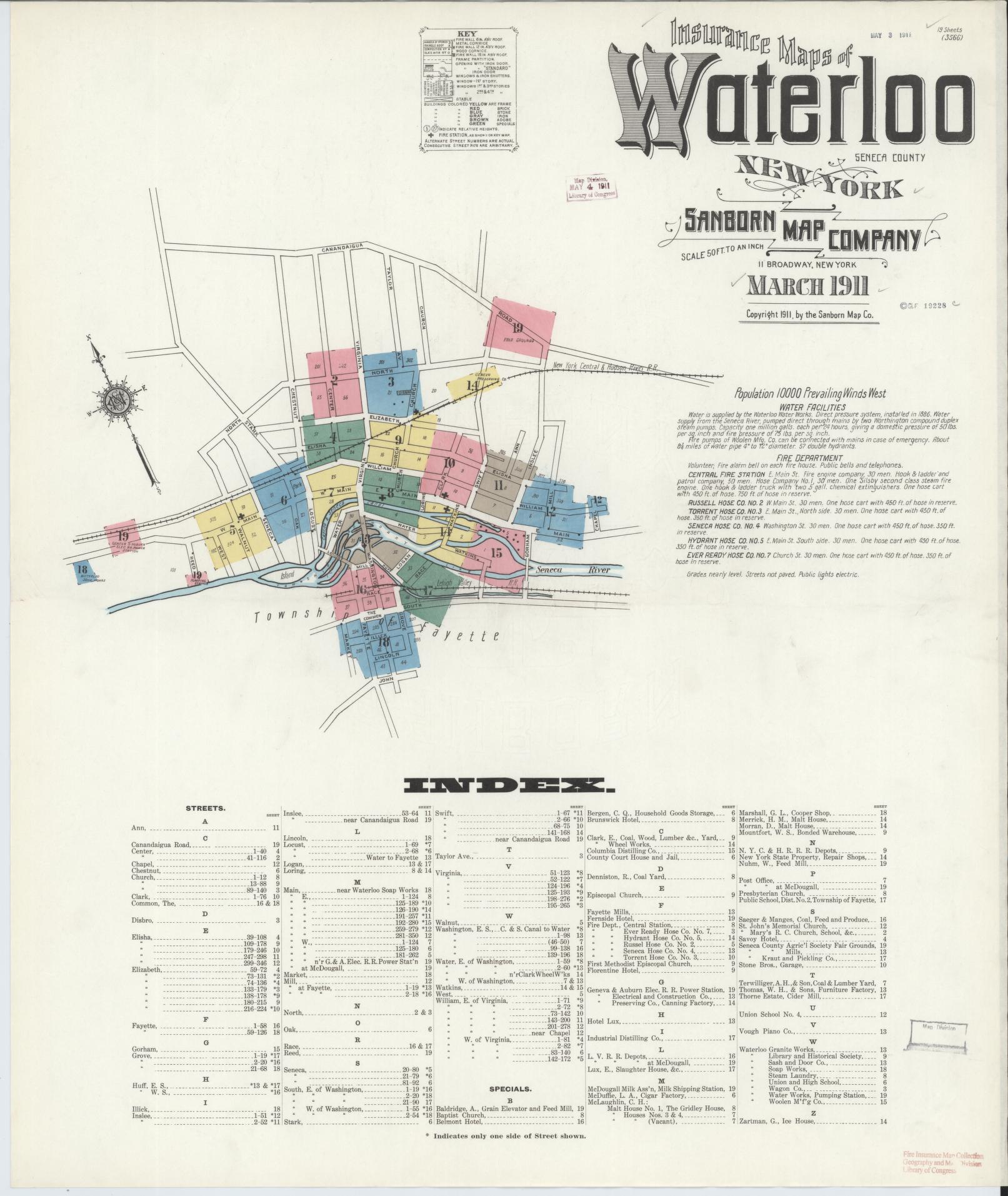 Sanborn Fire Insurance Map from Waterloo, Seneca County, New York (1911), Sheet #0001 - Complete Map Set gallery image, historic Sanborn map, vintage wall art, New York New York