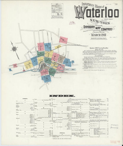Sanborn Fire Insurance Map from Waterloo, Seneca County, New York (1911), Sheet #0001 - Complete Map Set gallery image, historic Sanborn map, vintage wall art, New York New York