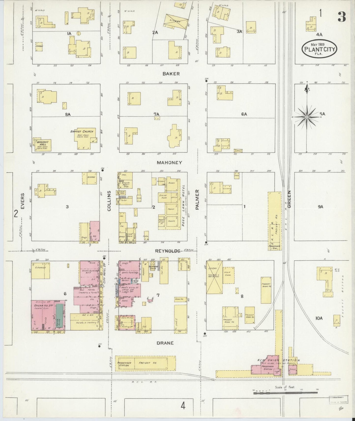 Sanborn Fire Insurance Map from Plant City, Hillborough County, Florida (1909), Sheet #0003 - Complete Map Set gallery image, historic Sanborn map, vintage wall art, Florida Florida