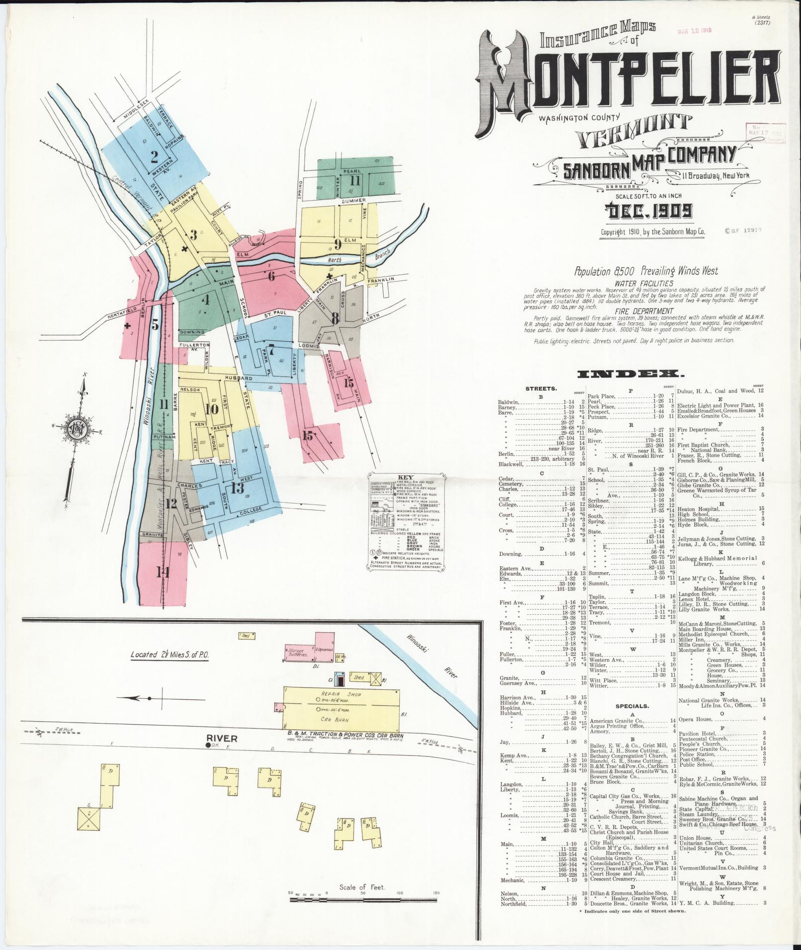 Sanborn Fire Insurance Map from Montpelier, Washington County, Vermont (1909), Sheet #0001 - Complete Map Set gallery image, historic Sanborn map, vintage wall art, Vermont Vermont