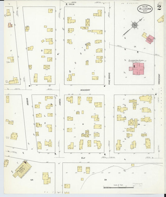 Sanborn Fire Insurance Map from Allegan, Allegan County, Michigan (1911), Sheet #0002 - Historic Sanborn Fire Insurance Map Print, vintage old map wall art, antique decor, genealogy gift, Michigan Michigan map