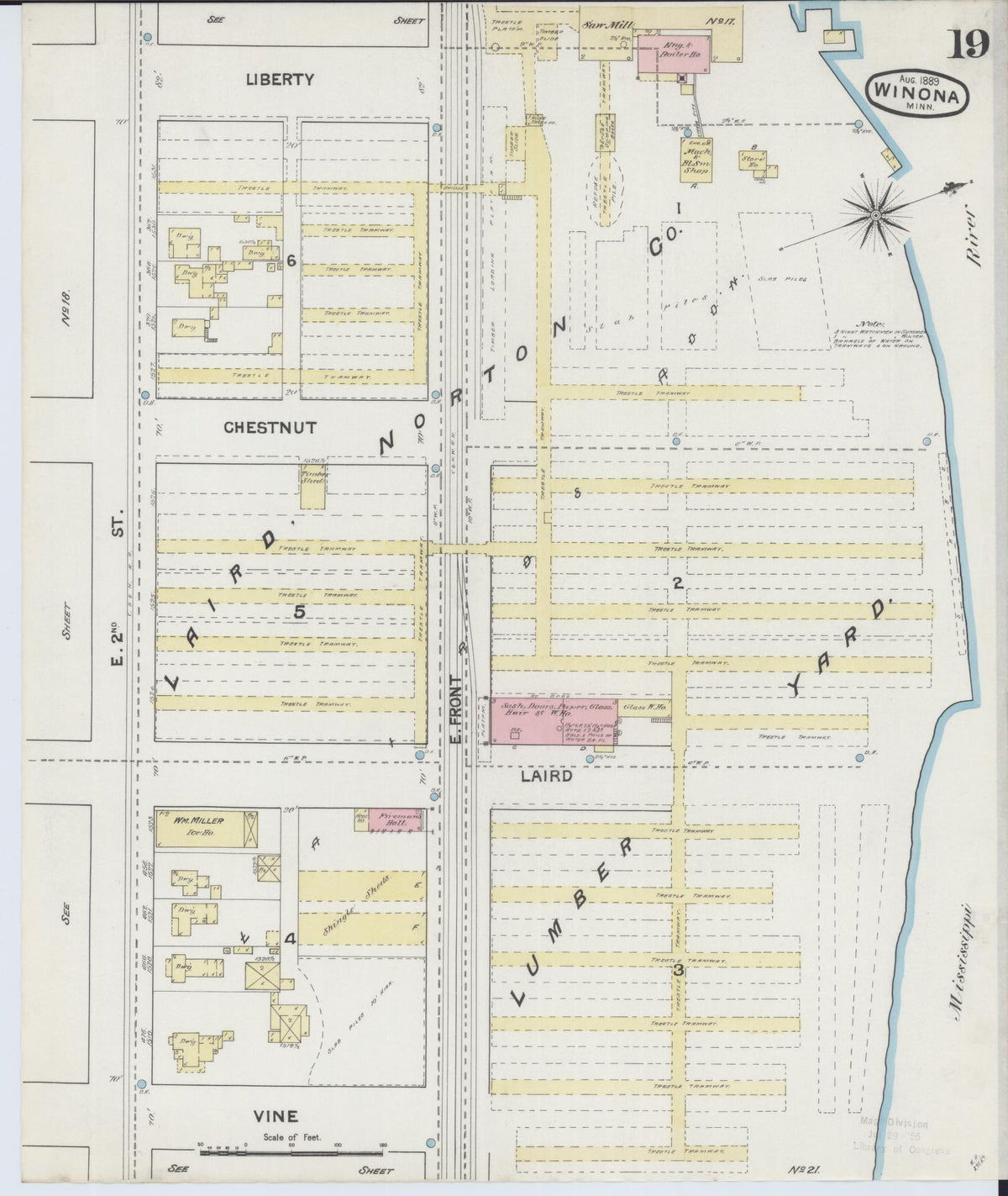 Sanborn Fire Insurance Map from Winona, Winona County, Minnesota (1889), Sheet #0019 - Historic Sanborn Fire Insurance Map Print, vintage old map wall art, antique decor, genealogy gift, Minnesota Minnesota map
