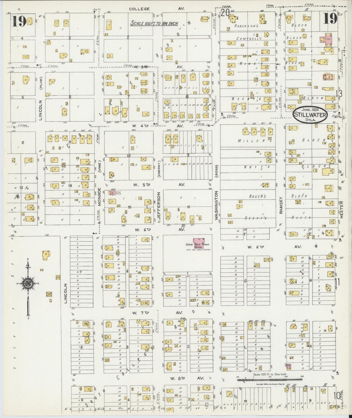 Sanborn Fire Insurance Map from Stillwater, Payne County, Oklahoma (1924), Sheet #0019 - Complete Map Set gallery image, historic Sanborn map, vintage wall art, Oklahoma Oklahoma