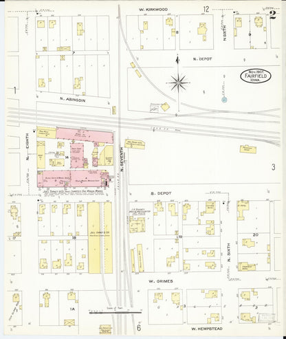 Sanborn Fire Insurance Map from Fairfield, Jefferson County, Iowa (1907), Sheet #0002 - Historic Sanborn Fire Insurance Map Print