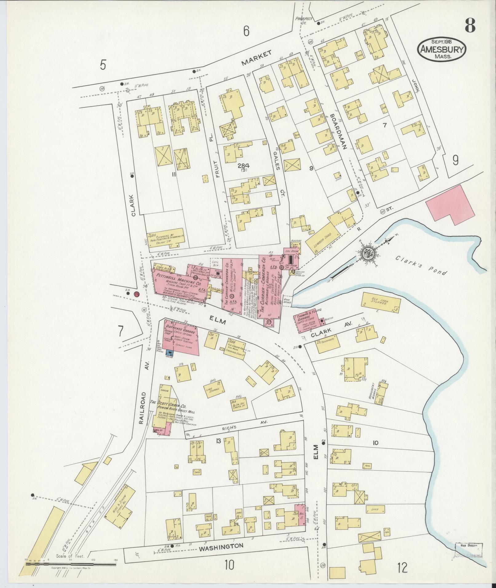 Sanborn Fire Insurance Map from Amesbury, Essex County, Massachusetts (1918), Sheet #0008 - Complete Map Set gallery image, historic Sanborn map, vintage wall art, Massachusetts Massachusetts