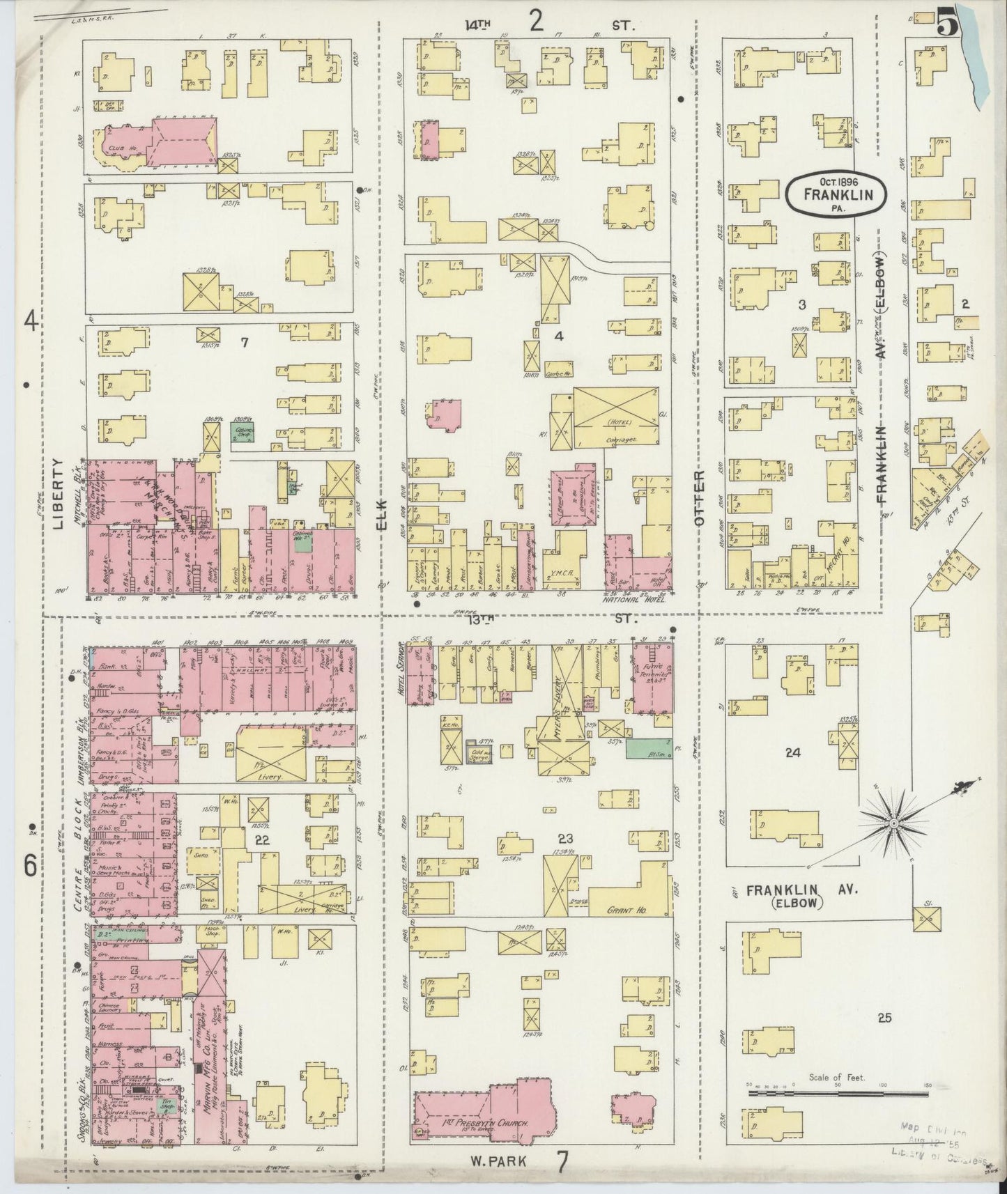 Sanborn Fire Insurance Map from Franklin, Venango County, Pennsylvania (1896), Sheet #0005 - Historic Sanborn Fire Insurance Map Print, vintage old map wall art, antique decor, genealogy gift, Pennsylvania Pennsylvania map