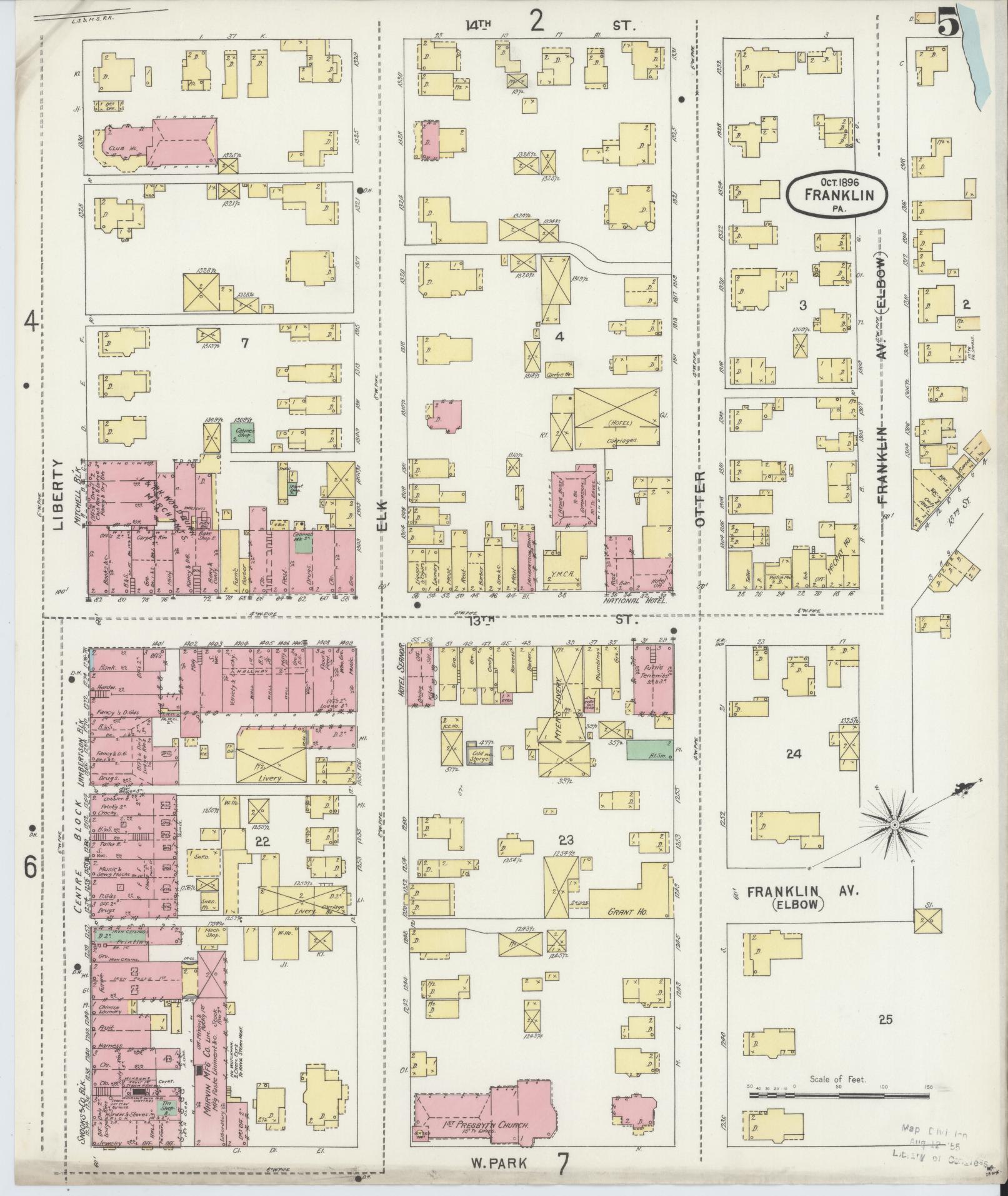 Sanborn Fire Insurance Map from Franklin, Venango County, Pennsylvania (1896), Sheet #0005 - Historic Sanborn Fire Insurance Map Print, vintage old map wall art, antique decor, genealogy gift, Pennsylvania Pennsylvania map