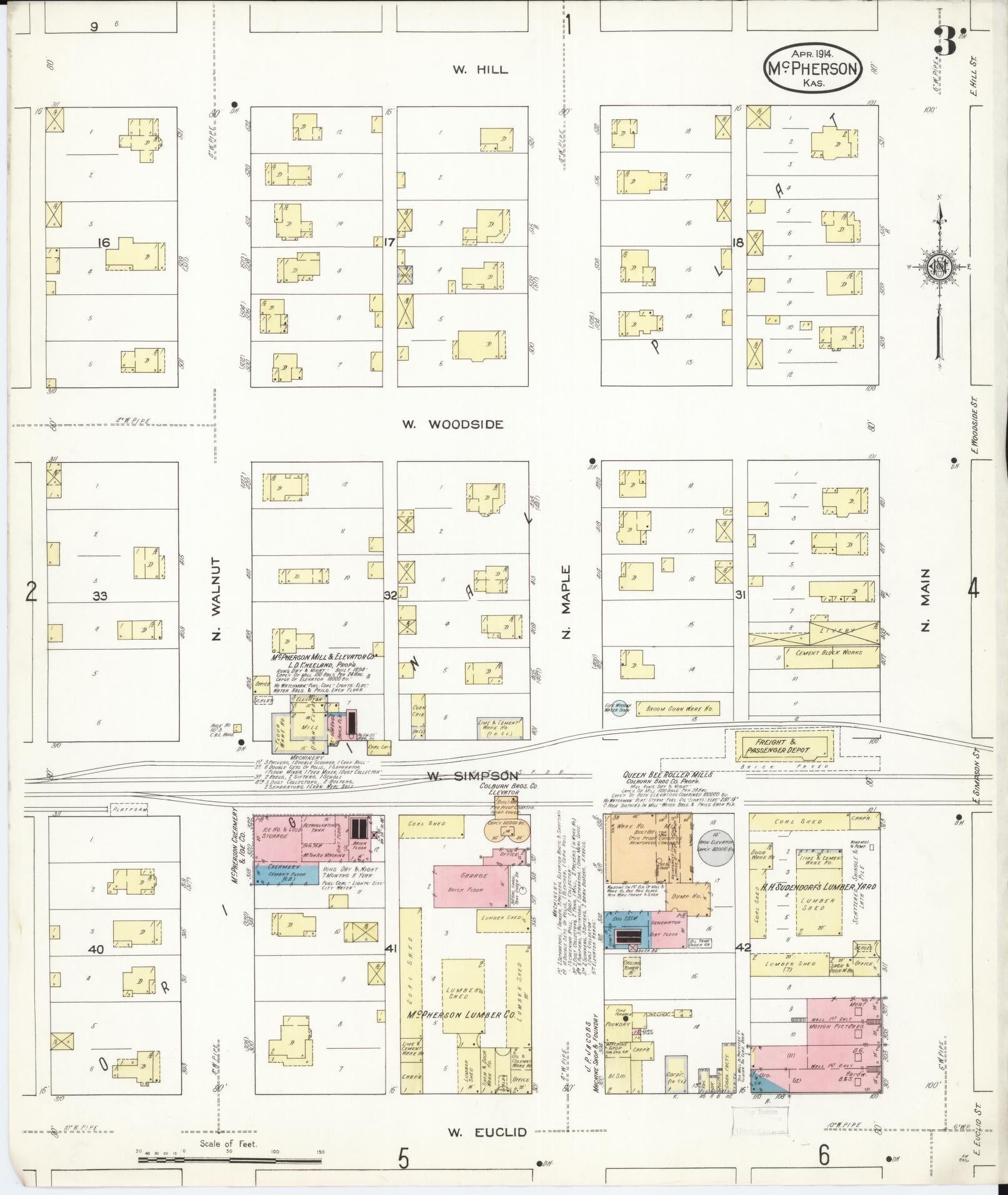 Sanborn Fire Insurance Map from Mcpherson, Mcpherson County, Kansas (1914), Sheet #0003 - Historic Sanborn Fire Insurance Map Print, vintage old map wall art, antique decor, genealogy gift, Kansas Kansas map