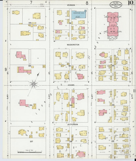 Sanborn Fire Insurance Map from Ironton, Lawrence County, Ohio (1900), Sheet #0010 - Historic Sanborn Fire Insurance Map Print, vintage old map wall art, antique decor, genealogy gift, Ohio Ohio map