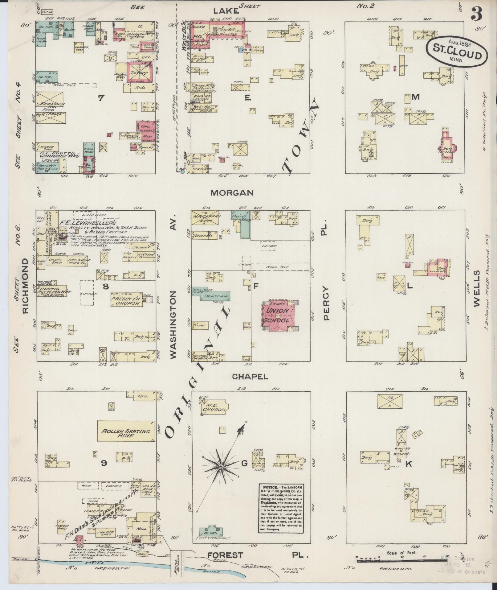 Sanborn Fire Insurance Map from Saint Cloud, Stearns, Benton, and Sherburne Counties, Minnesota (1884), Sheet #0003 - Complete Map Set gallery image, historic Sanborn map, vintage wall art, Minnesota Minnesota