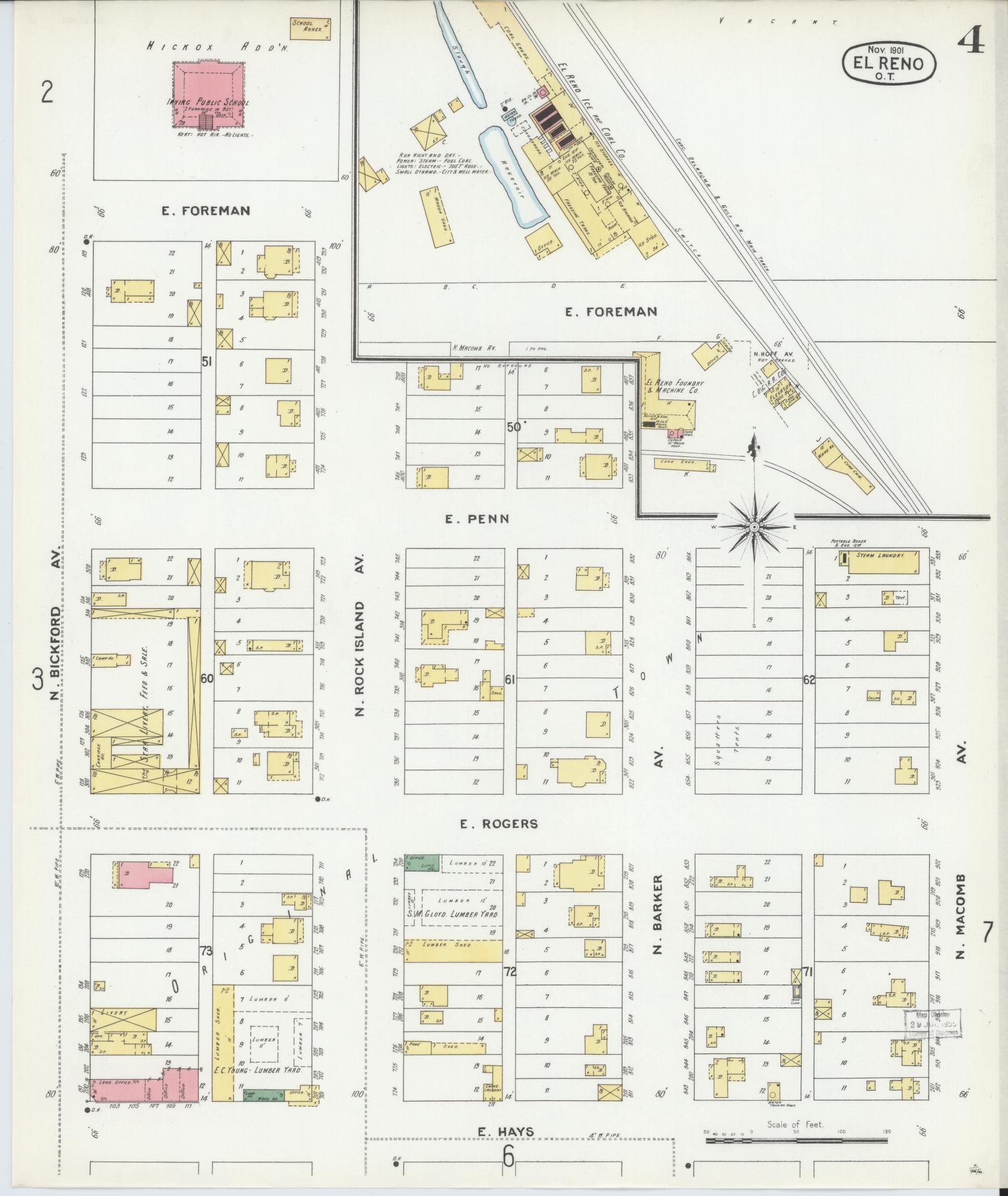 Sanborn Fire Insurance Map from El Reno, Canadian County, Oklahoma (1901), Sheet #0004 - Historic Sanborn Fire Insurance Map Print, vintage old map wall art, antique decor, genealogy gift, Oklahoma Oklahoma map