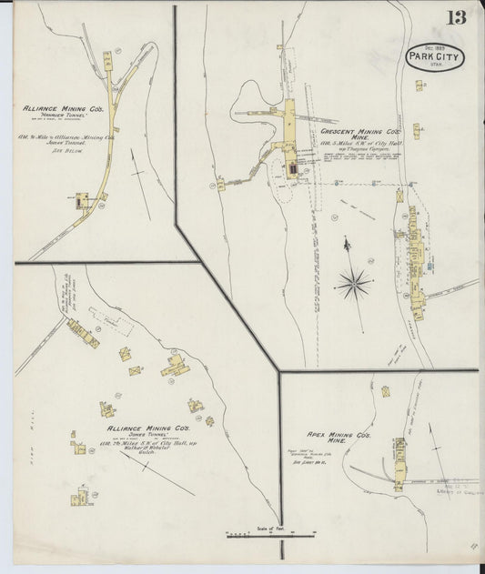 Sanborn Fire Insurance Map from Park City, Summit County, Utah (1889), Sheet #0013 - Historic Sanborn Fire Insurance Map Print, vintage old map wall art, antique decor, genealogy gift, Utah Utah map