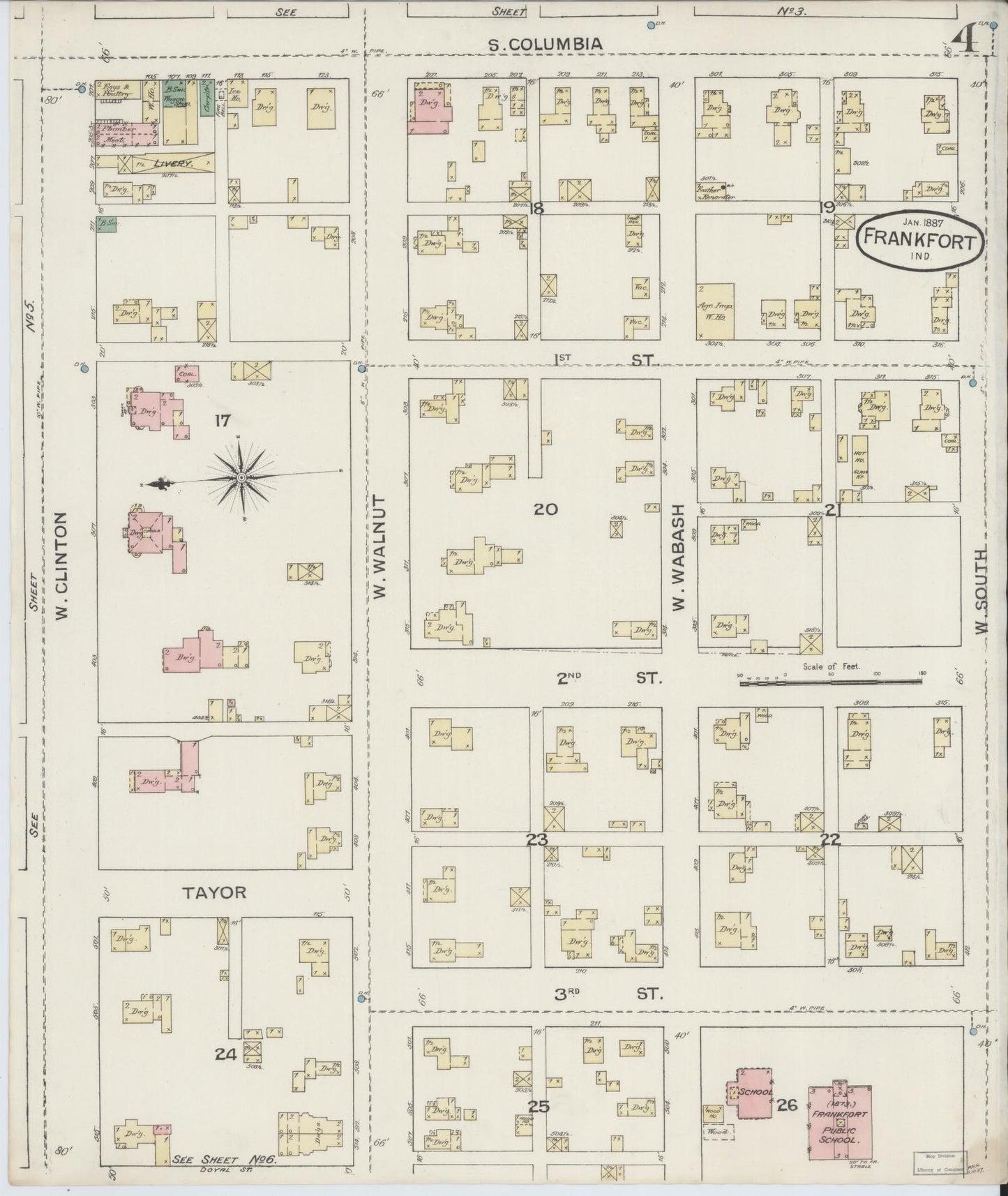 Sanborn Fire Insurance Map from Frankfort, Clinton County, Indiana (1887), Sheet #0004 - Complete Map Set gallery image, historic Sanborn map, vintage wall art, Indiana Indiana