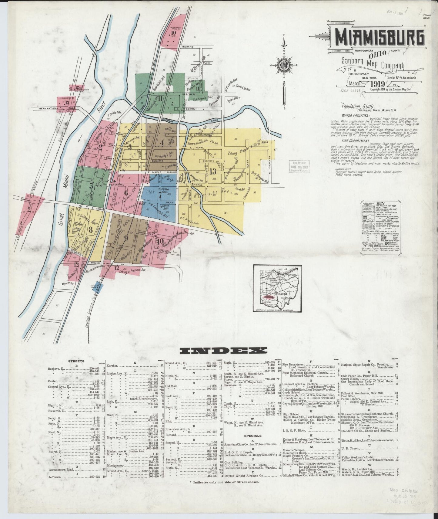 Sanborn Fire Insurance Map from Miamisburg, Montgomery County, Ohio (1919), Sheet #0001 - Complete Map Set gallery image, historic Sanborn map, vintage wall art, Ohio Ohio