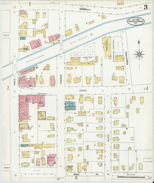 Sanborn Fire Insurance Map from Middleport, Niagara County, New York (1905), Sheet #0003 - Historic Sanborn Fire Insurance Map Print, vintage old map wall art, antique decor, genealogy gift, New York New York map