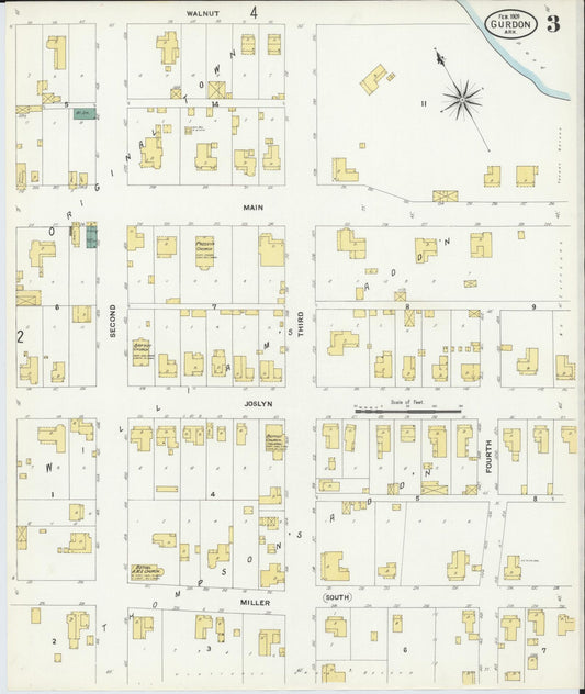 Sanborn Fire Insurance Map from Gurdon, Clark County, Arkansas (1909), Sheet #0003 - Historic Sanborn Fire Insurance Map Print, vintage old map wall art, antique decor, genealogy gift, Arkansas Arkansas map