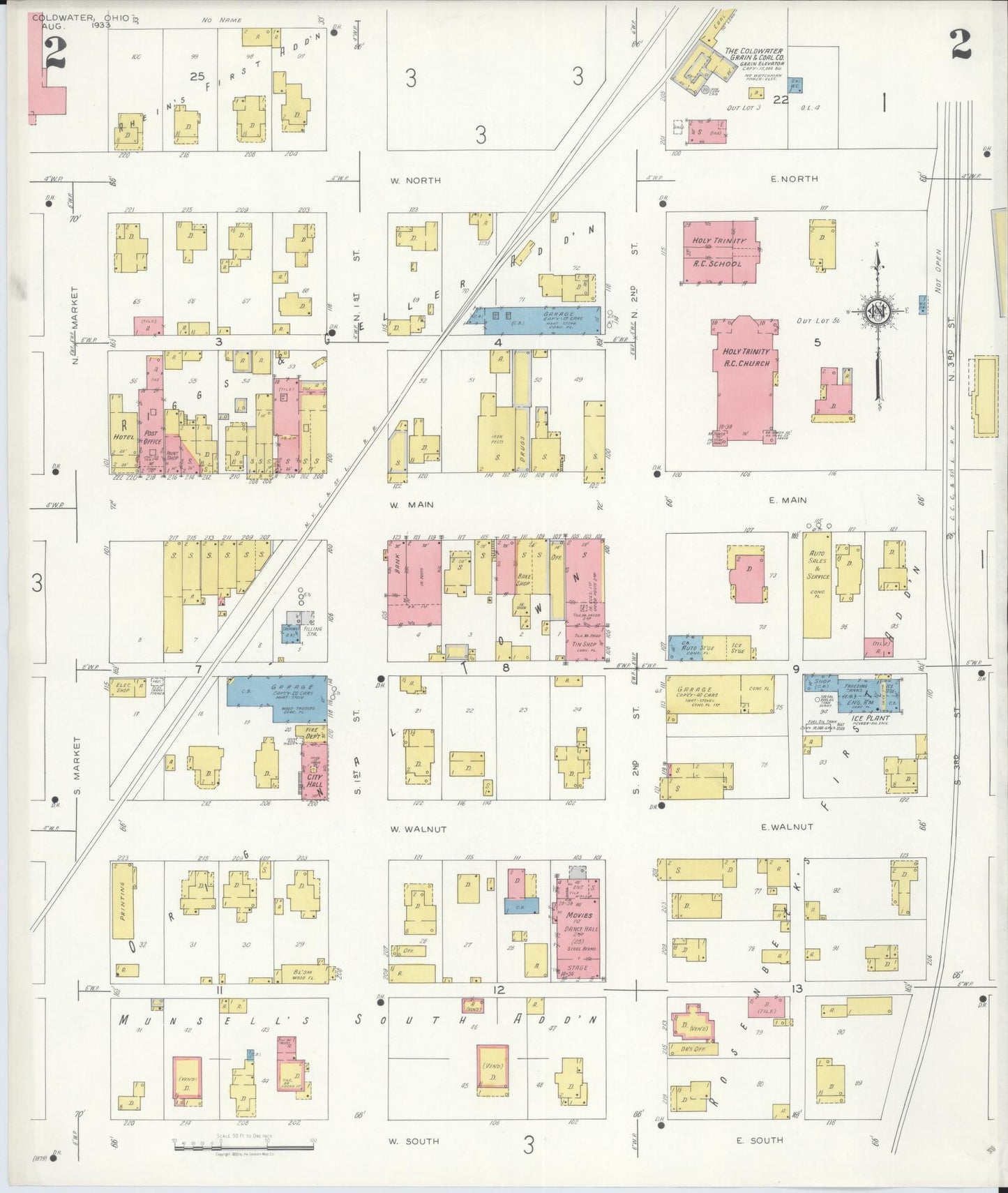 Sanborn Fire Insurance Map from Cold Water, Mercer County, Ohio (1933), Sheet #0002 - Complete Map Set gallery image, historic Sanborn map, vintage wall art, Ohio Ohio