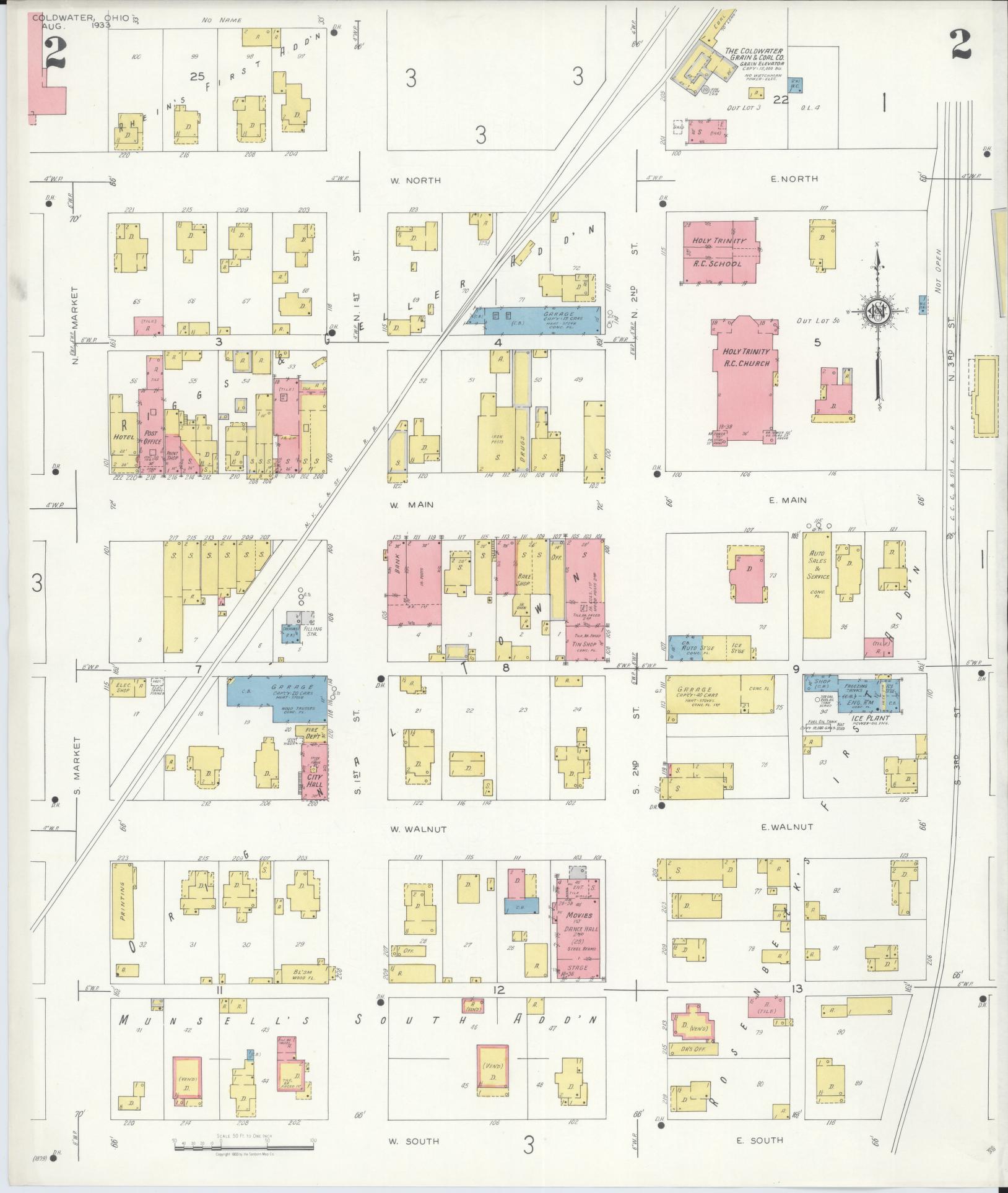 Sanborn Fire Insurance Map from Cold Water, Mercer County, Ohio (1933), Sheet #0002 - Complete Map Set gallery image, historic Sanborn map, vintage wall art, Ohio Ohio