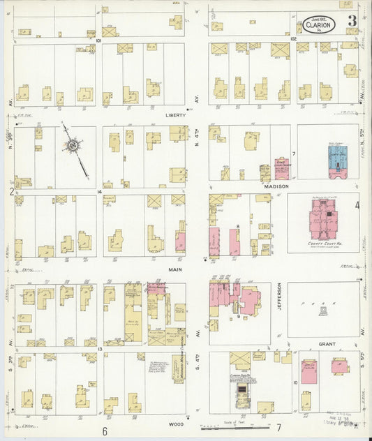 Sanborn Fire Insurance Map from Clarion, Clarion County, Pennsylvania (1912), Sheet #0003 - Historic Sanborn Fire Insurance Map Print, vintage old map wall art, antique decor, genealogy gift, Pennsylvania Pennsylvania map